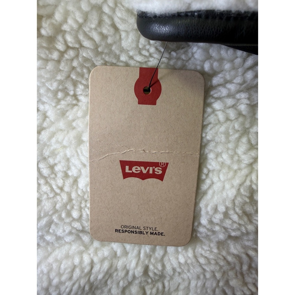 Levi's Sherpa Hooded Long Coat Women XS Cream Faux Leather Trim LW2RS136 - Picture 6 of 14